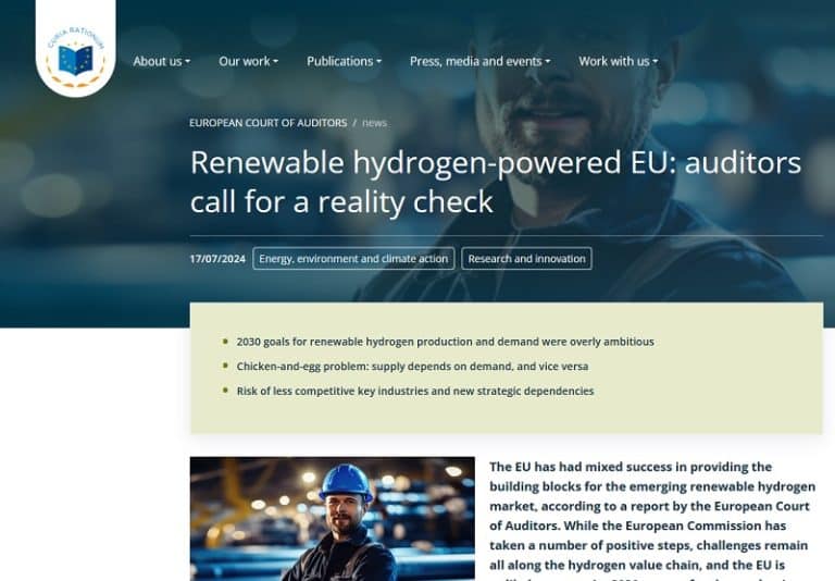 Curtea de Conturi Europeană critică țintele fanteziste impuse producției de hidrogen