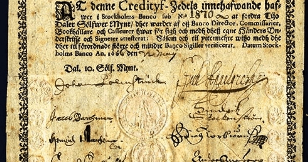 Primele bancnote au fost folosite în Suedia