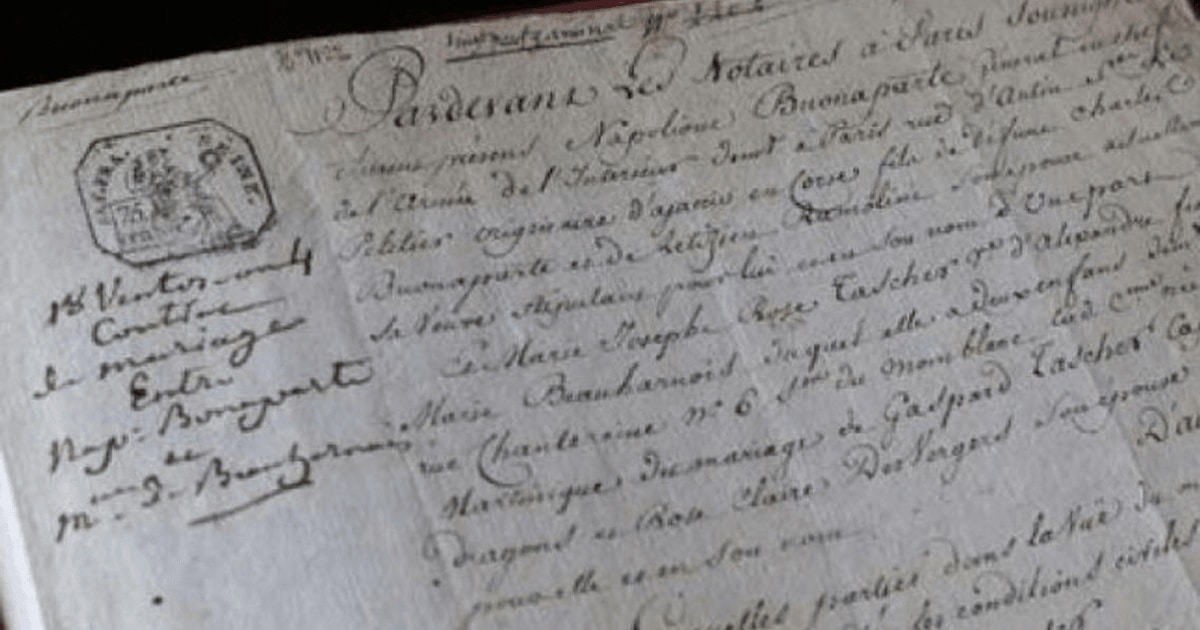 Contractul de căsătorie între Napoleon Bonaparte şi Josephine, cumpărat de un muzeu parizian