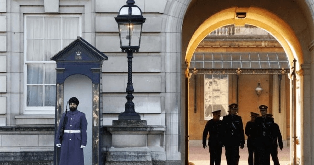 Soldatul care nu poarta caciula de urs la Palatul Buckingham