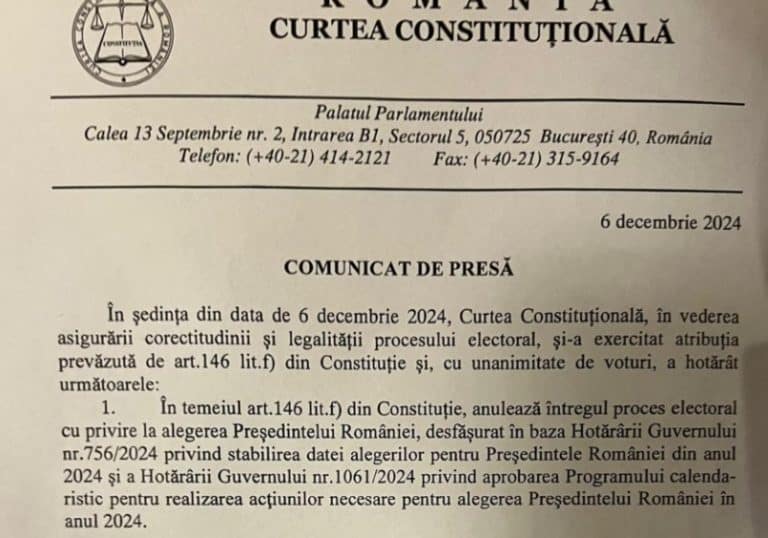 CCR a anulat alegerile prezidențiale. Procesul se reia de la zero