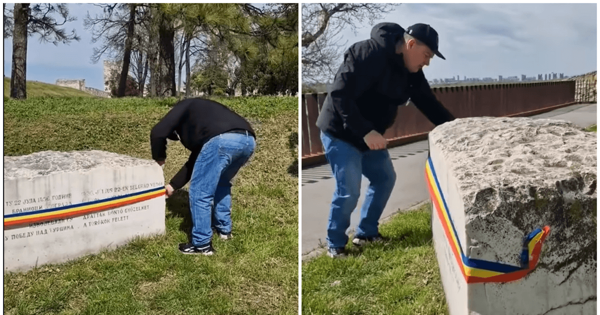 Incident la Belgrad: Un român a smuls steagul Ungariei de pe o piatră comemorativă