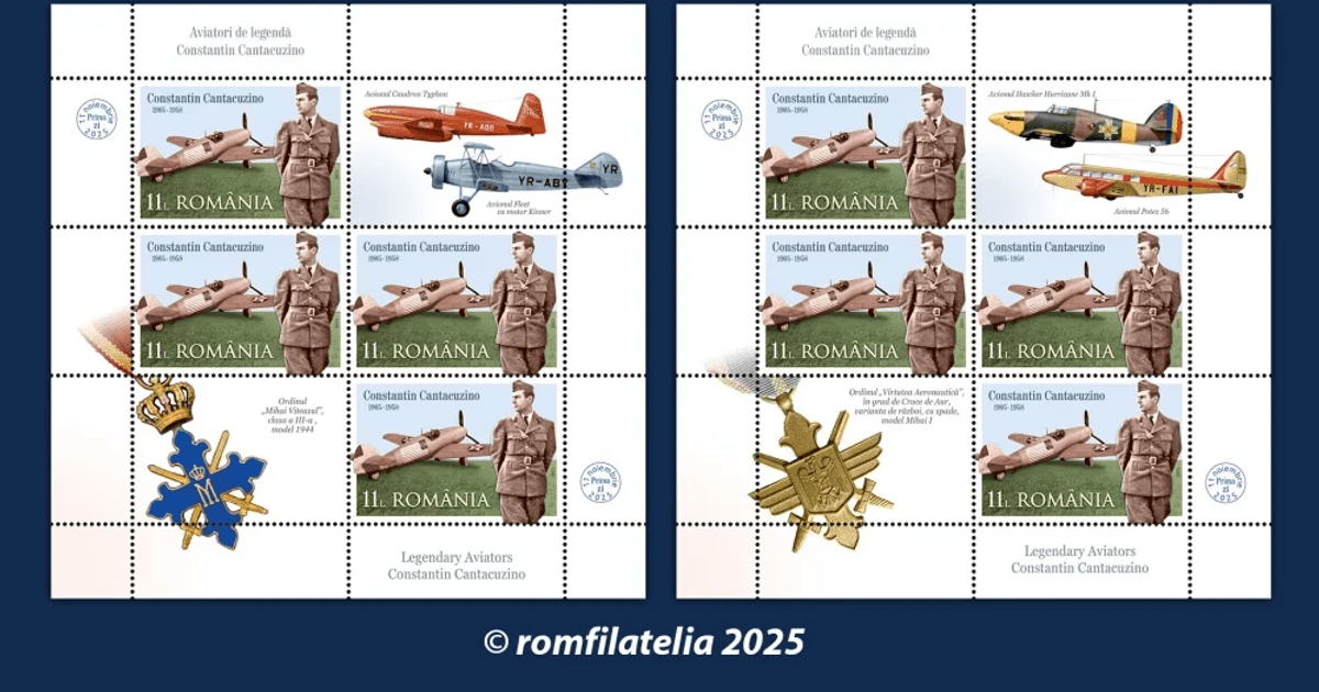 O emisiune filatelică omagială: „Aviatori de legendă. Constantin Cantacuzino”
