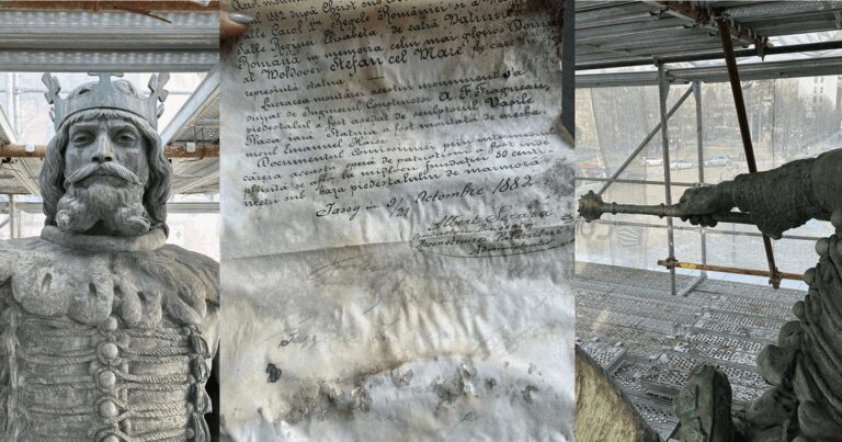 O scrisoare ascunsă în statuia lui Ștefan cel Mare de la Iași, descoperită în timpul restaurării