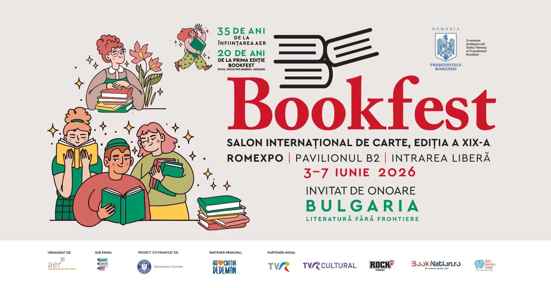 Bookfest 2026 începe miercuri, 3 iunie, la Romexpo. Bulgaria, invitat de onoare: vor participa 14 scriitori, poeți și autori pentru copii